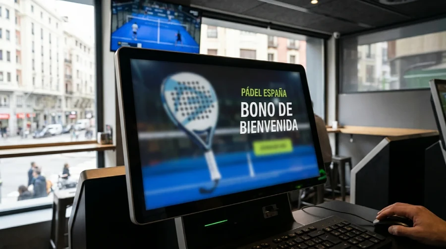 Pantalla de operador de apuestas mostrando un bono de bienvenida para apuestas de pádel en España