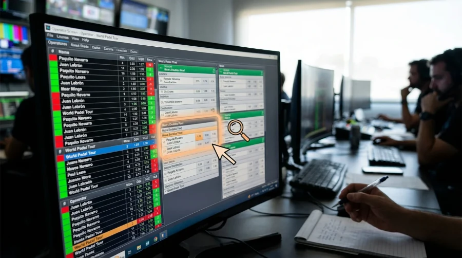 Pantalla de operador de apuestas con cuotas de pádel resaltando una oportunidad de valor detectada